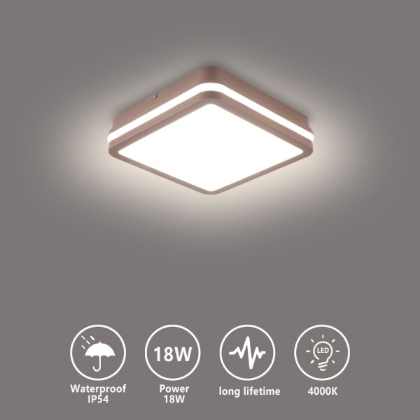 Brilagi -LED Vonkajšie stropné svietidlo BENE LED/18W/230V 21,5x21,5 cm hnedá IP54