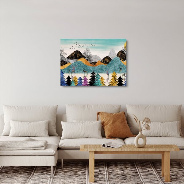 Grafický sklenený obraz s jeleňmi (70x50 cm)