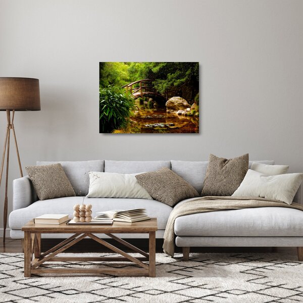 Sklenený obraz - Most cez riečku (70x50 cm)