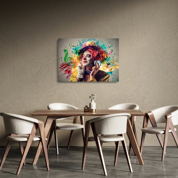 Sklenený obraz - Umelkyňa so slúchadlami (70x50 cm)