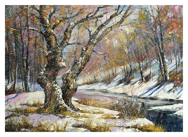 Sklenený obraz maľovanej zimnej krajiny (70x50 cm)