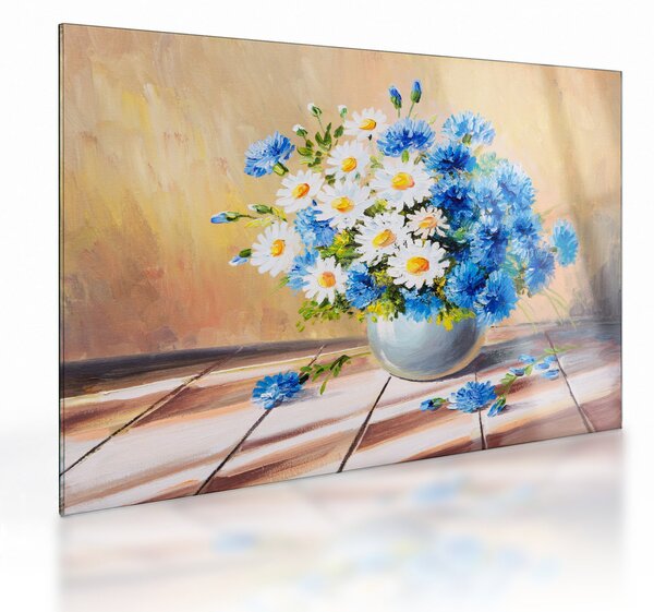Maľovaný sklenený obraz vázy kvetín (70x50 cm)