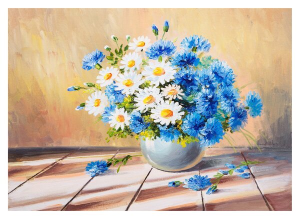 Maľovaný sklenený obraz vázy kvetín (70x50 cm)