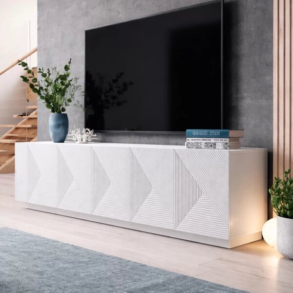 TV skrinka Asha 200 cm na sokli - biely mat
