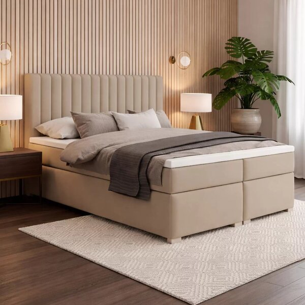 Boxspring posteľ Solani 160x200 s úložným priestorom - béžový zamat Castel 15