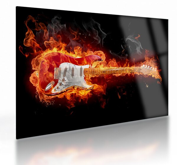 Sklenený obraz - Gitara v plameňoch (70x50 cm)