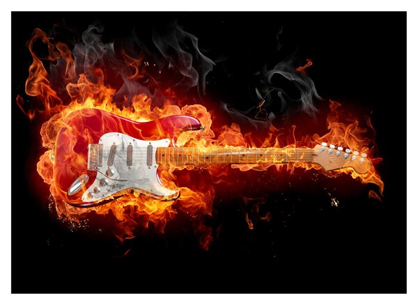 Sklenený obraz - Gitara v plameňoch (70x50 cm)