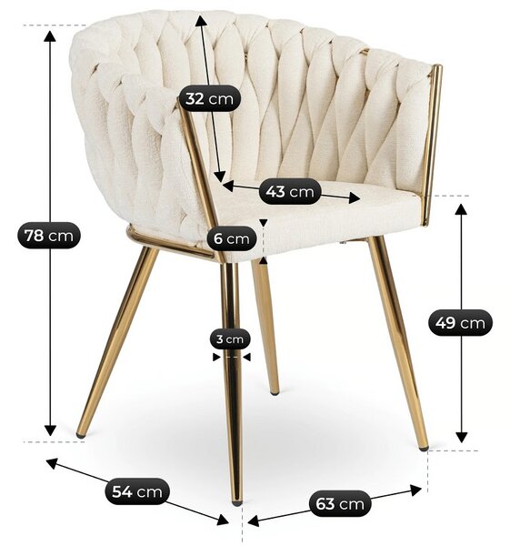 Glamour jedálenská stolička CAPI bouclé, krémová/zlaté nohy