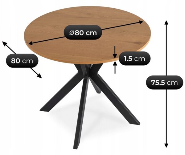 LAUREN okrúhly jedálenský stôl 80 cm – dub zlatý/čierny