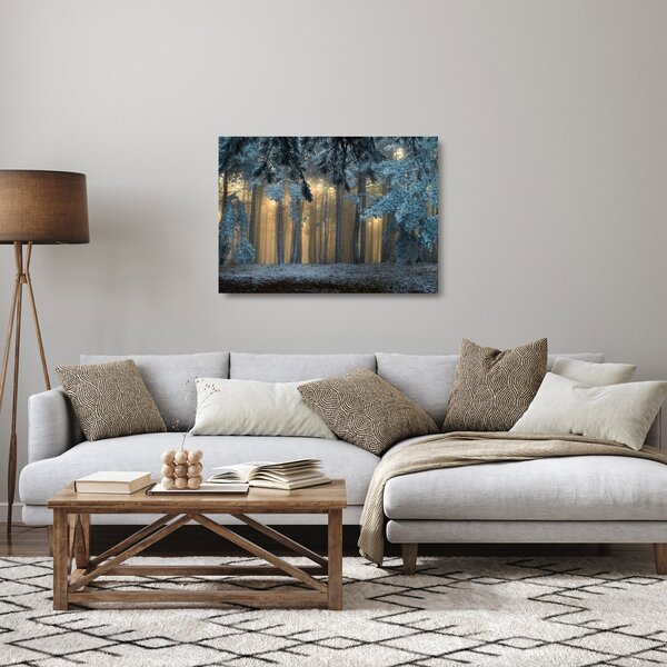 Sklenený obraz zasneženého lesa (70x50 cm)