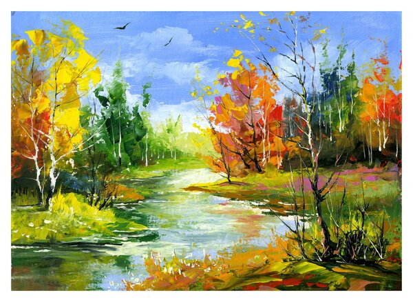 Sklenený obraz - Maľba krajiny (70x50 cm)