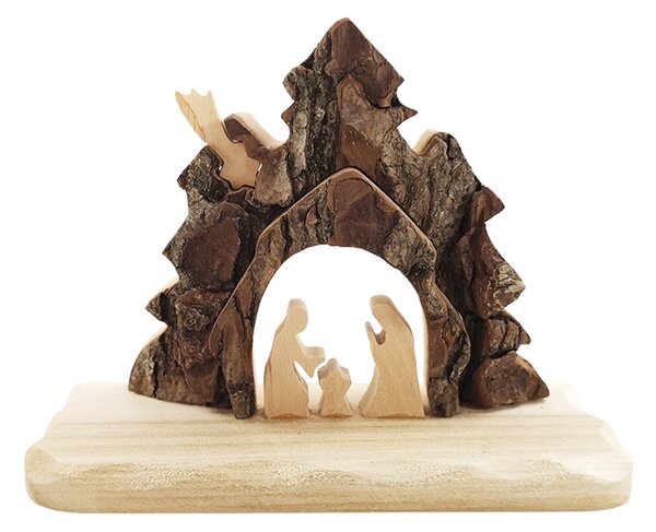AMADEA Drevený betlehem s kôrou, masívne drevo, 13x10x3 cm