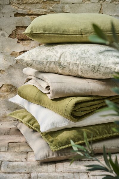 Ľanová obliečka na vankúš Herbal Green 40 × 60 cm