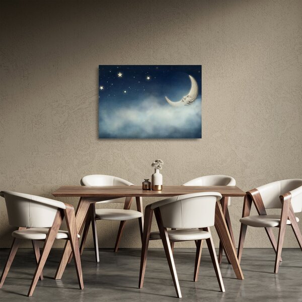 Sklenený obraz - Mesiac s hviezdami (70x50 cm)