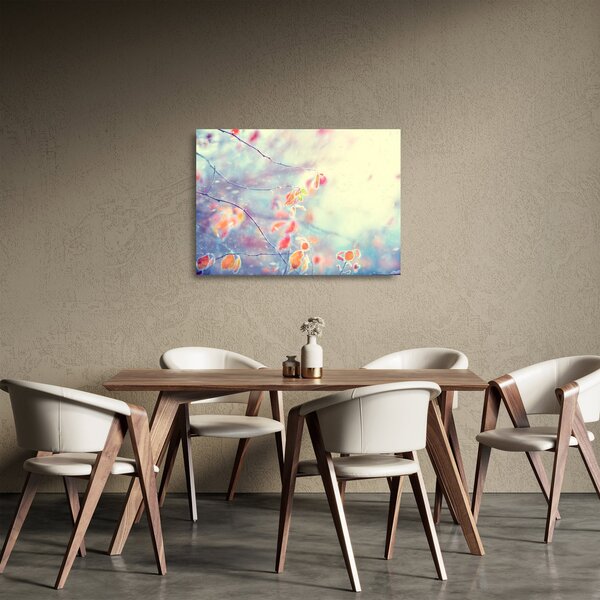 Sklenený obraz - Lístky v ľade (70x50 cm)