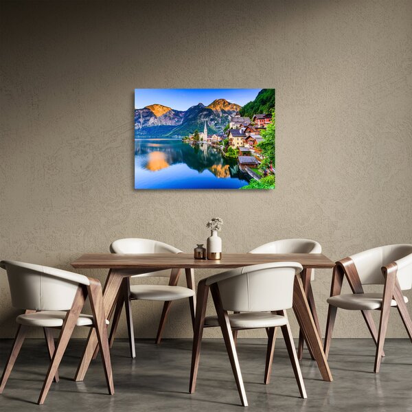 Sklenený obraz - Alpská dedina (70x50 cm)