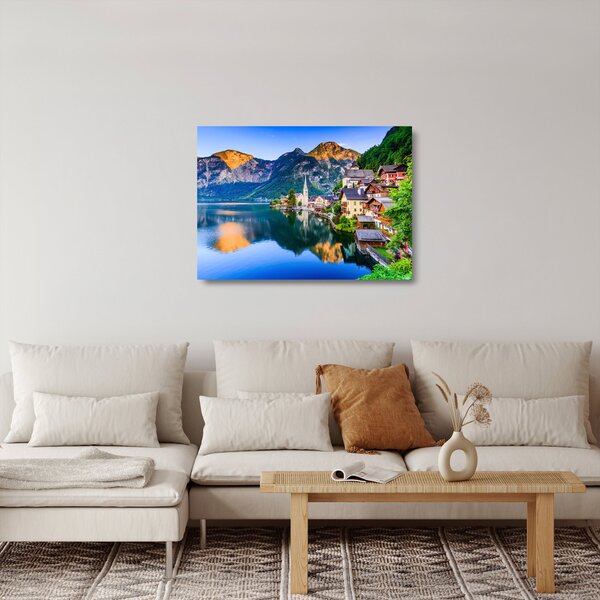Sklenený obraz - Alpská dedina (70x50 cm)