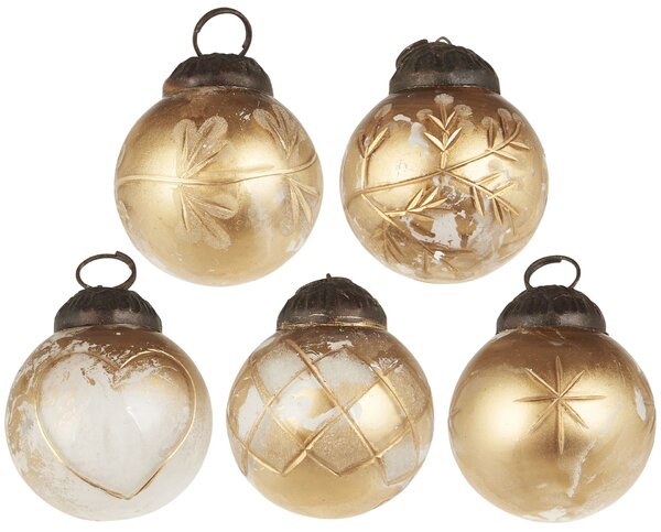 Mini vianočné ozdoby Brass Gold Engraving – set 10 ks