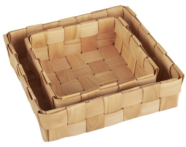 Drevený košík Square Braided Chip Wood – set 2 ks