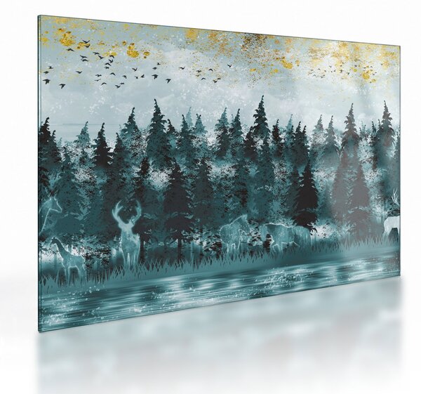 Sklenený obraz - Zvieratá v lese (70x50 cm)