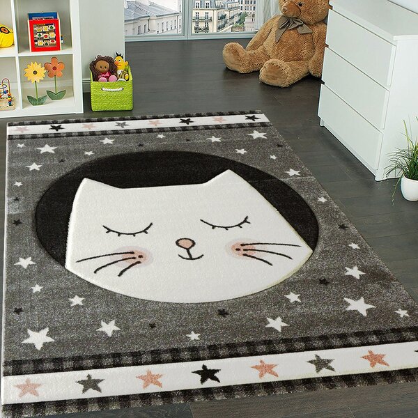 BE Detský koberec Smart Kids 22412 GREY – sivý obdĺžnikový, mačička Rozmer: 120x180 cm