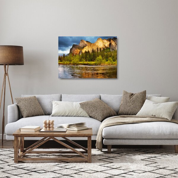 Sklenený obraz - Skaly pri jazere (70x50 cm)