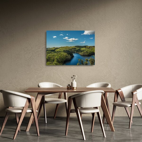 Sklenený obraz - Jazero v lesoch (70x50 cm)