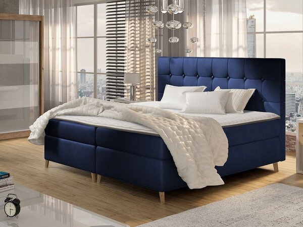 Boxspringová dvojlôžková posteľ 200x200 SERAFIN - modrá + topper ZDARMA