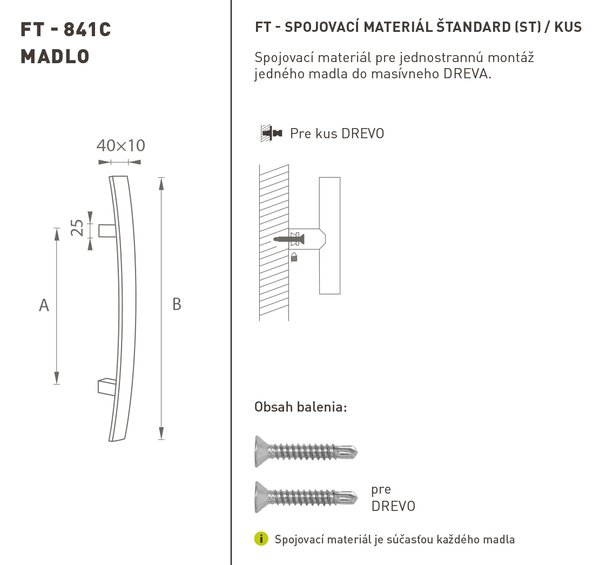 MPkovania FT - MADLO kód K41C 40x10 mm ST ks Rozteč madla: 300 mm, Rozmer profilu madla: 40x10 mm, Dĺžka: 500 mm