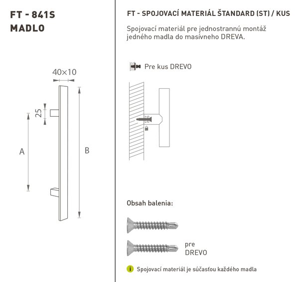 MPkovania FT - MADLO kód K41S 40x10 mm ST ks Rozteč madla: 210 mm, Rozmer profilu madla: 40x10 mm, Dĺžka: 400 mm