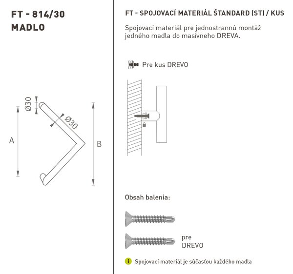 MPkovania FT - MADLO kód K14 Ø 30 mm ST ks Rozteč madla: 300 mm, Rozmer profilu madla: Ø 30 mm, Dĺžka: 330 mm