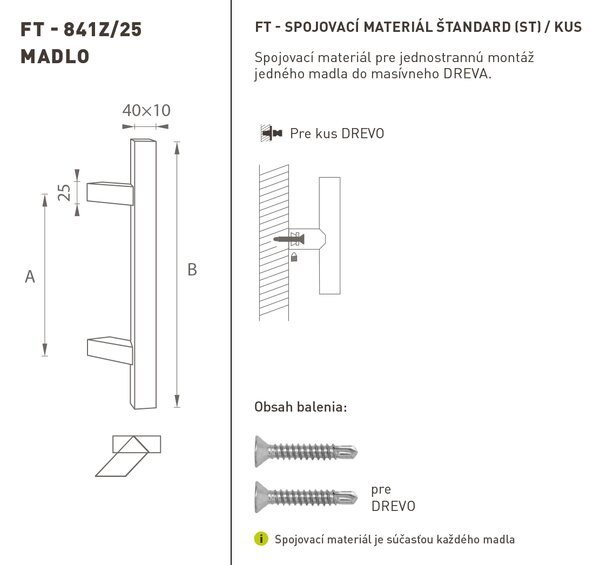 MPkovania FT - MADLO kód K41Z 40x10 mm ST ks Rozteč madla: 210 mm, Rozmer profilu madla: 40x10 mm, Dĺžka: 400 mm