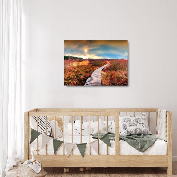 Sklenený obraz - Jesenná cesta krajinou (70x50 cm)
