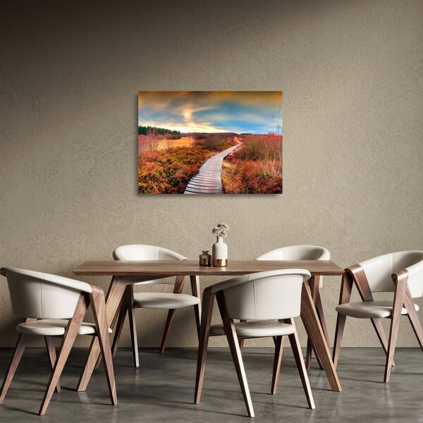 Sklenený obraz - Jesenná cesta krajinou (70x50 cm)