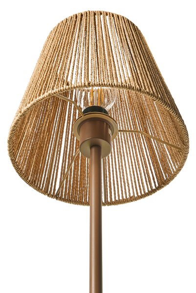 Stojaca lampa hnedá tienidlo z papierovej šnúry kovový železný podstavec matný povrch moderný boho štýl obývacia izba spálňa