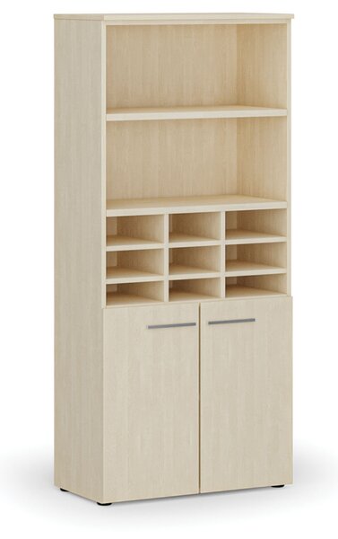 Triediaci regál s dverami PRIMO WOOD, 800 x 420 x 1781 mm, 9 priehradok, breza