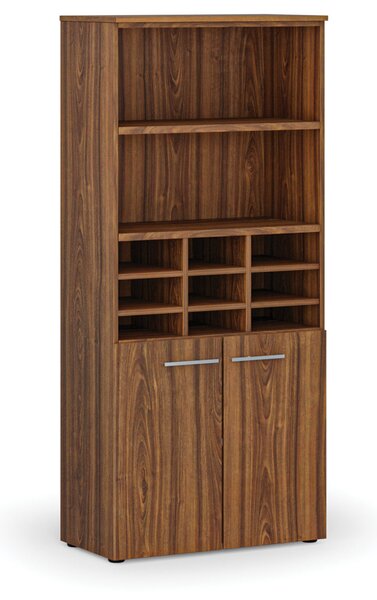 Triediaci regál s dverami PRIMO WOOD, 800 x 420 x 1781 mm, 9 priehradok, orech