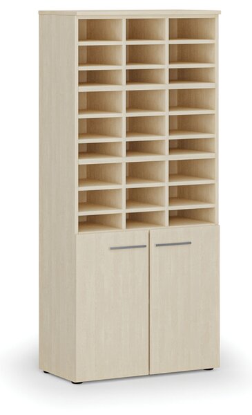 Triediaci regál s dverami PRIMO WOOD, 800 x 420 x 1781 mm, 27 priehradok, breza