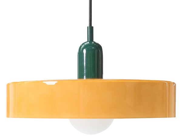 Závesná lampa oranžová sklenené tienidlo okrúhly tvar moderný retro štýl obývacia izba kuchyňa jedáleň
