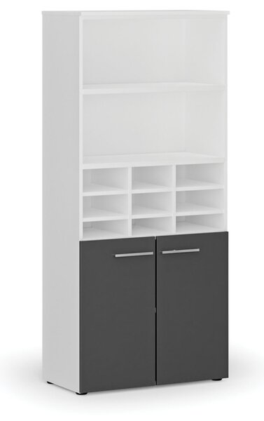 Triediaci regál s dverami PRIMO WHITE, 800 x 420 x 1781 mm, 9 priehradok, biela / grafitová