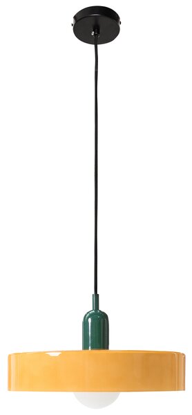 Závesná lampa oranžová sklenené tienidlo okrúhly tvar moderný retro štýl obývacia izba kuchyňa jedáleň