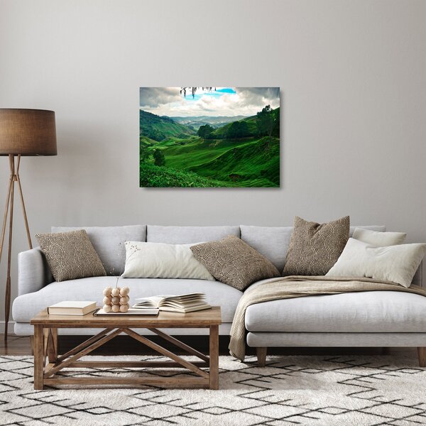 Sklenený obraz - Čajové plantáže v Malajzii (70x50 cm)