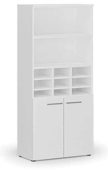Triediaci regál s dverami PRIMO WHITE, 800 x 420 x 1781 mm, 9 priehradok, biela