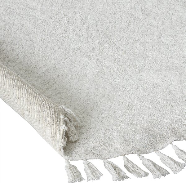 Bavlnený koberec so strapcami biely 120 cm okrúhly boho štýl obývacia izba detská izba