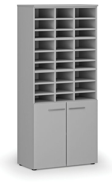 Triediaci regál s dverami PRIMO GRAY, 800 x 420 x 1781 mm, 27 priehradok, sivý