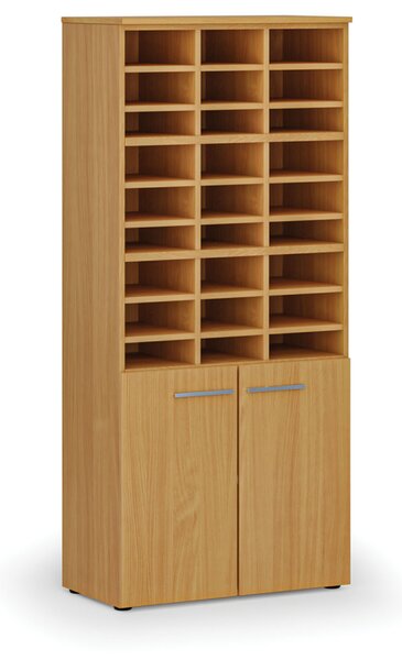 Triediaci regál s dverami PRIMO WOOD, 800 x 420 x 1781 mm, 27 priehradok, buk