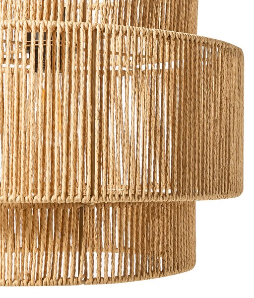 Závesná lampa prírodná papierová šnúra matná čierna základňa boho štýl obývacia izba jedáleň