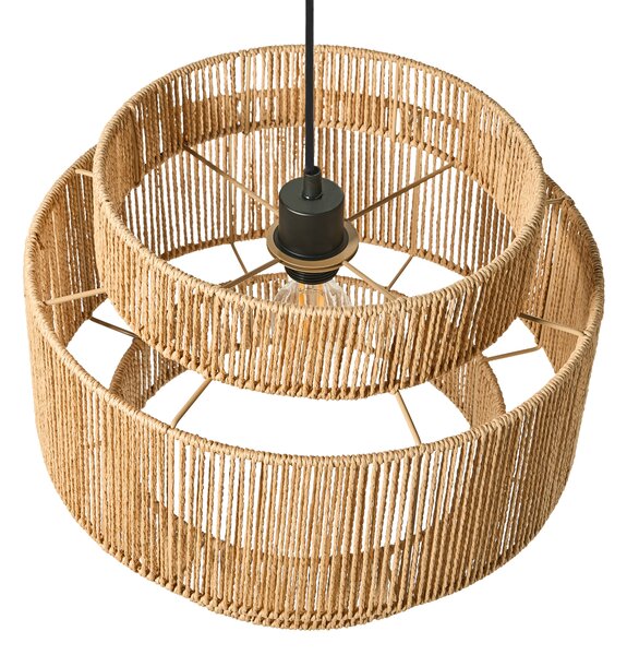 Závesná lampa prírodná papierová šnúra matná čierna základňa boho štýl obývacia izba jedáleň