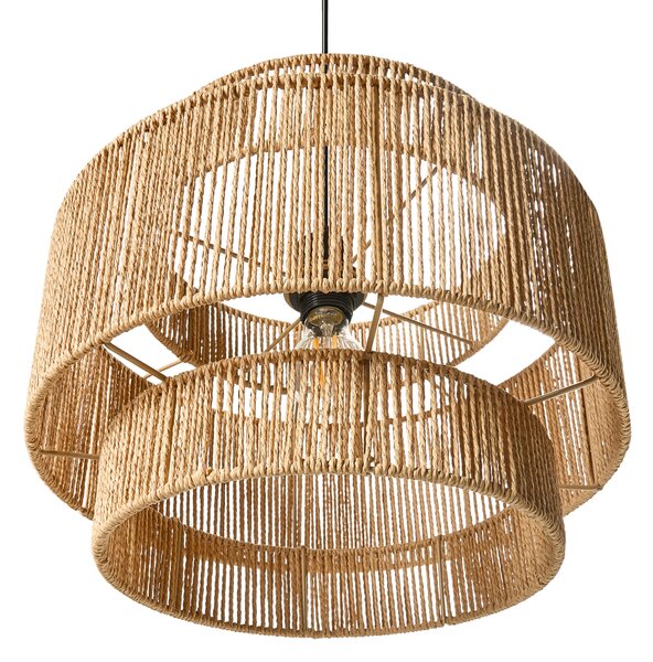 Závesná lampa prírodná papierová šnúra matná čierna základňa boho štýl obývacia izba jedáleň