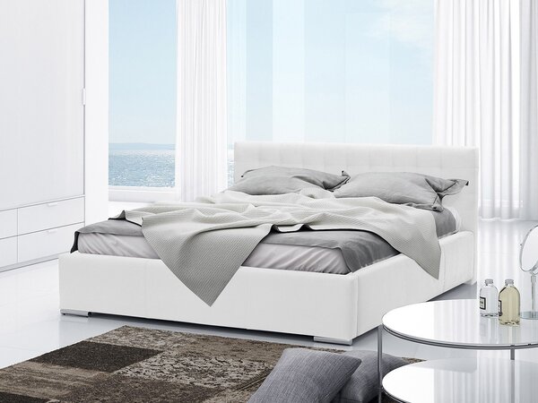 Manželská čalúnená posteľ 140x200 ZARITA - biela ekokoža